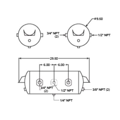 Réservoir 9 1 / 2X 29 1 / 2",3p.,supports inversés